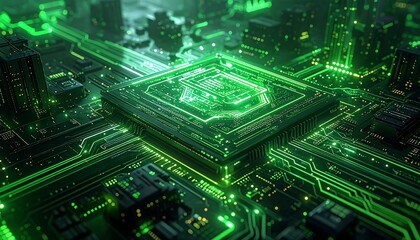 Green glowing circuit board landscape