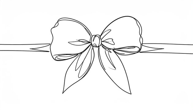Simple elegant ribbon bow drawn with a single continuous line.