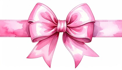 Elegant pink satin bow with flowing ribbon watercolor illustration.