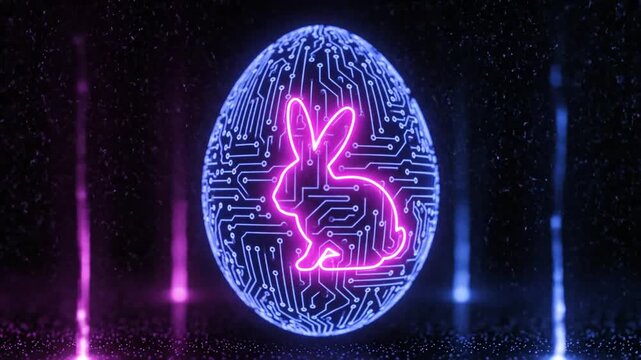 Cyberpunk Easter: Glowing Bunny Circuit Egg with Neon Lights and Digital Particles