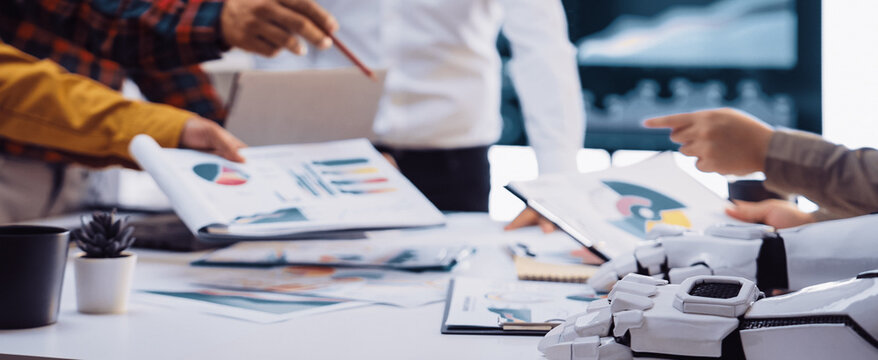 AI-enhanced collaboration where business professionals utilize smart technology to optimize analytics and decision-making. Noogenesis AI