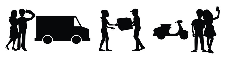 silhouette design of smart phone usage