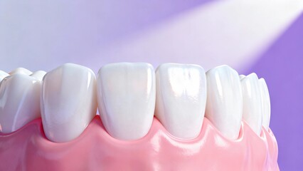 Hyper-realistic 3D rendering, pearly white teeth;