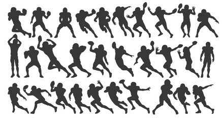silhouettes of american football players in various action