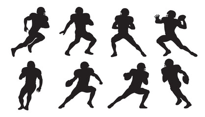  silhouettes of american football players in various action