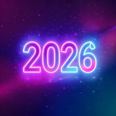 A modern neon gradient New Year 2026 background with glowing typography and futuristic colors.