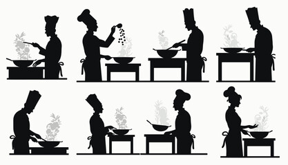  silhouettes of chefs in various poses showcasing cooking