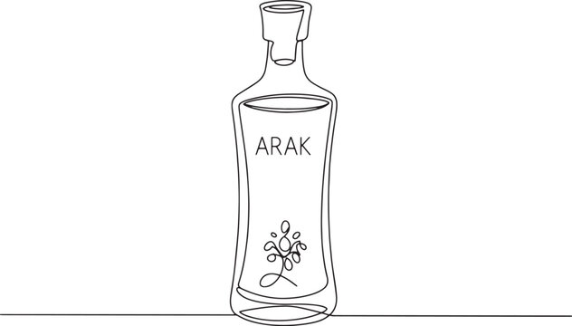 Minimalist arak bottle continuous line drawing, single stroke ve