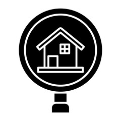 home inside a magnifying glass glyph icon