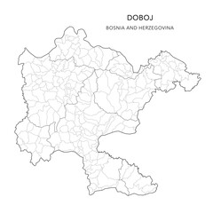 Vector Map of Doboj Mesoregion (Mezoregija Doboj) with Settlements (Naselja), and Cities and Municipalities (Gradovi i Općine, Gradovi i Op&scaron;tine) - Republika Srpska, Bosnia and Herzegovina 2025