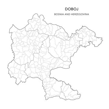 Vector Map of Doboj Mesoregion (Mezoregija Doboj) with Settlements (Naselja), and Cities and Municipalities (Gradovi i Općine, Gradovi i Op&scaron;tine) - Republika Srpska, Bosnia and Herzegovina 2025