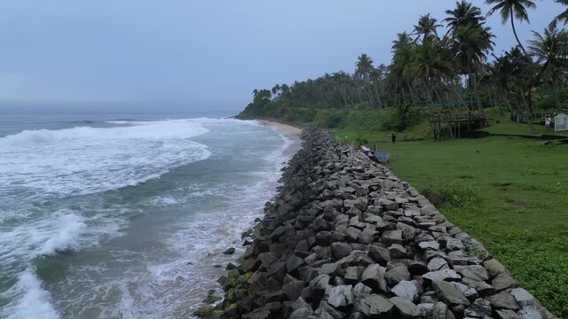 Aerial View of Varkala Beach, Kerala, India &ndash; Drone 4K