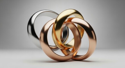 Three Metallic Rings Artistically Interwoven in Studio Shot