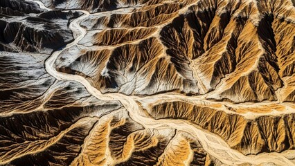 Aerial View of Arid Eroded Desert Landscape