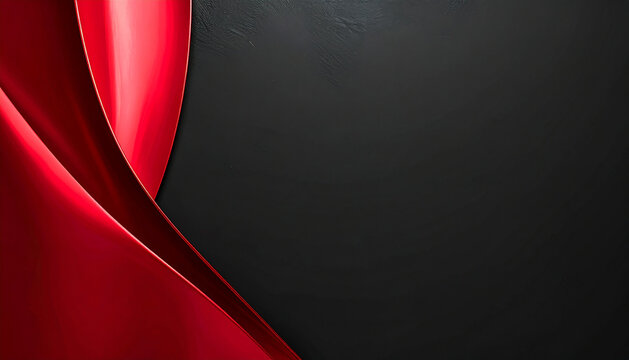 Smooth flowing red metallic shapes blending softly into black background, minimalist elegant abstract luxury, bold modern vibe