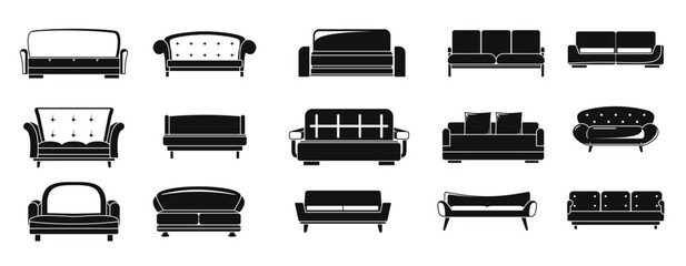 sofa chair room couch icons set simple style