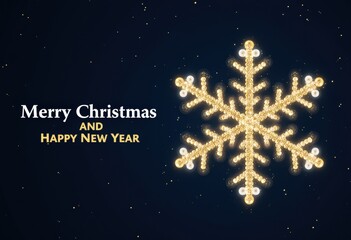 Fototapeta premium Festive christmas and new year greeting with illuminated snowflake on dark background