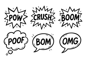 Hand drawn doodle. Comic book explosion, with POW, BOOM, WOW text. Vector illustration