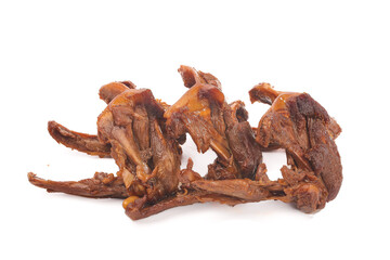 Roasted Duck Necks with Spicy Seasoning - Gourmet Poultry Delicacy on White Background