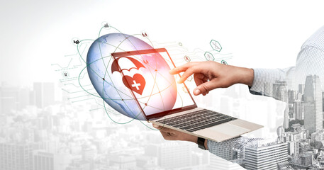 Global healthcare and medical insurance solutions for family protection. Digital technology...