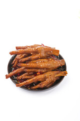 Marinated Chicken Feet in Sauce Traditional Asian Delicacy Food on White Background