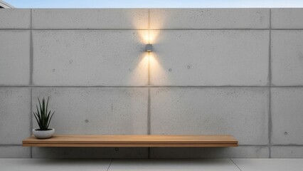 Minimalist outdoor space featuring concrete wood and light
