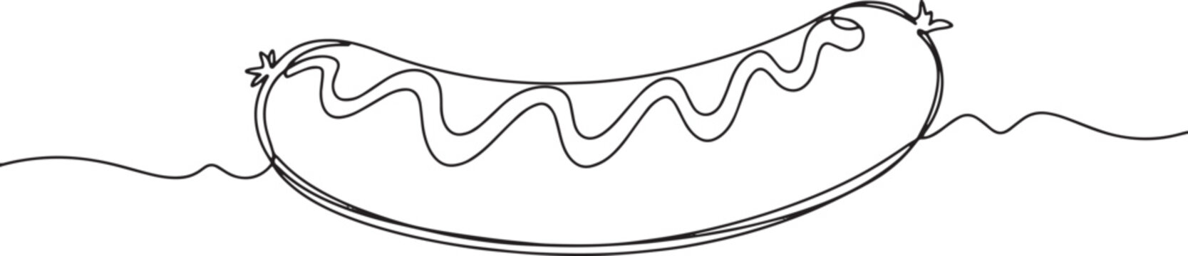 Elegant single line drawing of a delicious currywurst with sauce