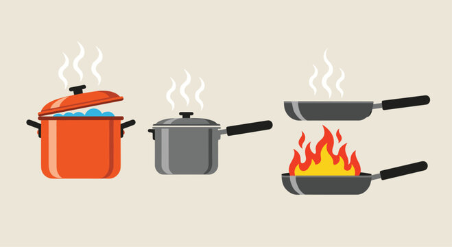 Cooking up delicious meals with vibrant pots and pans for your next culinary project or recipe card design needs today