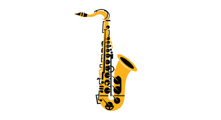 Naklejka premium Saxophone illustration for jazz music poster design or band promotional material with vibrant yellow and black color scheme