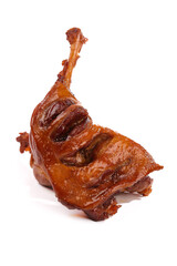 Roasted Duck Leg with Crispy Golden Skin Isolated on White Background