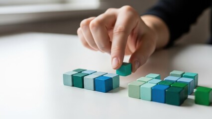 Business materials for assembling wooden blocks/木製ブロックを組み立てる手のビジネス素材