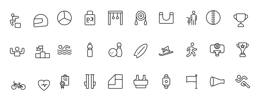 Sports and outdoor activities line icon set. Outline icon collection related to outdoor sports.