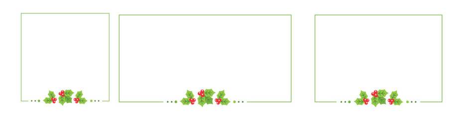 Square and Rectangle Mistletoe Frame Set, Christmas and New Year Card Template, Winter Holiday Season Design Border. Vector Illustration for greetings, invitation, social media post.