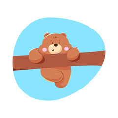 Cute bear cub hanging on a cute branch, hand drawn. © Nattapol