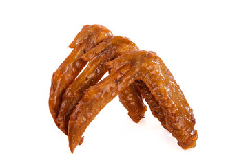 Five Spicy Marinated Duck Wings with Salt and Handbaked Spices on White Background