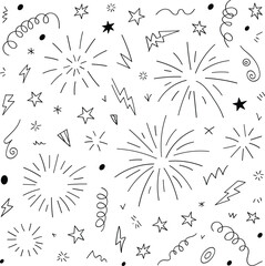 Fireworks doodle vector seamless pattern celebrate hand drawn party line background festive element illustration design