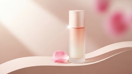 Elegant Skincare Product Display Featuring a Delicate Rose Petal