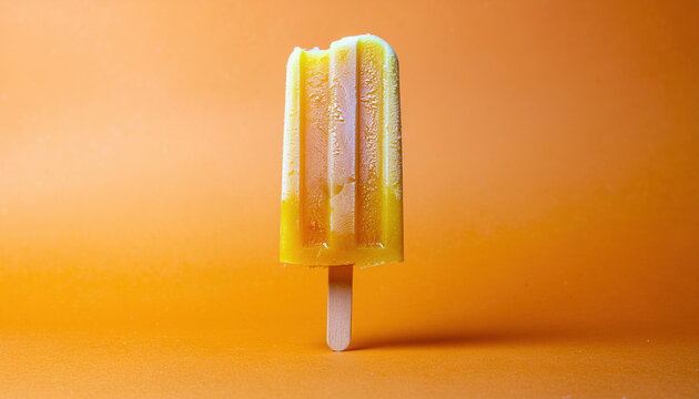 Yellow citrus popsicle on stick with frosty texture and simple studio background evoking refreshing summer treat and bright mood - Powered by Adobe