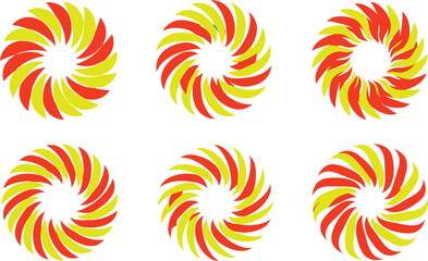 Obraz premium Colorful Spiral Pattern Illustration Featuring Red, Yellow, and Orange Pinwheel Designs in Grid Layout for Visual and Design Concepts