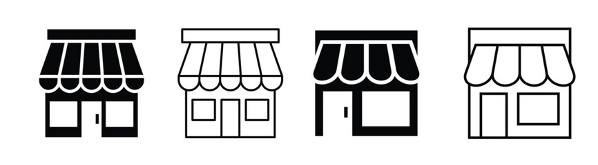 Store front icon set of 4, design element suitable for websites, print design or app