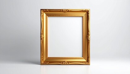 Ornate golden picture frame for art or photography presentation on white surface elegant design for display.