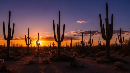 Golden hour over the saguaro desert landscape
