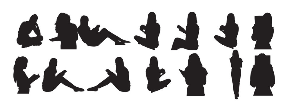the man is reading book silhouette vector 