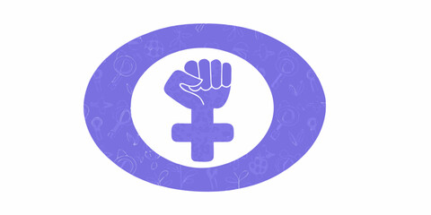 Feminist symbol with raised fist and venus symbol in purple circle