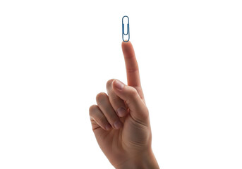 Paper Clip Pointing Upward Office Supply Holding Standing Balance Metal Material Tool Work Stationery Reminder Note Attached Fingertip Isolate Minimal