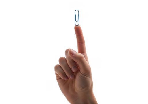 Paper Clip Pointing Upward Office Supply Holding Standing Balance Metal Material Tool Work Stationery Reminder Note Attached Fingertip Isolate Minimal