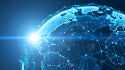 Global network connection digital earth with light flare and connected dots
