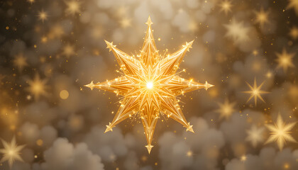 Glimmering golden starburst radiating festive cheer and magical wonder, ideal for holiday promotions, seasonal greetings, and bringing a touch of celestial elegance to any project