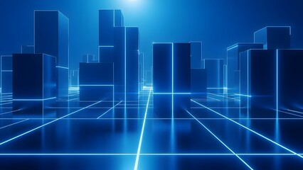 Futuristic cityscape with glowing lines and blue tones for technology background