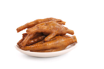 Braised Chicken Feet on White Plate - Traditional Asian Dim Sum Delicacy Food Photography